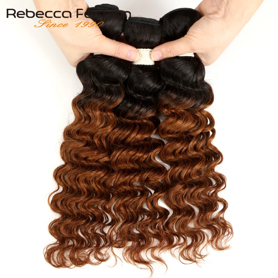 Rebecca Ombre Peruvian Deep Wave Bundles 3/4 Pcs Remy 2 Tone Color T1B/27# T1B/30# T1B/99J# 100% Human Hair Bundles