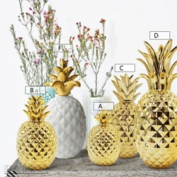 Golden Ceramic Pineapple Modern feng shui home decoration accessories plant fruit bromel figurines wedding decorations