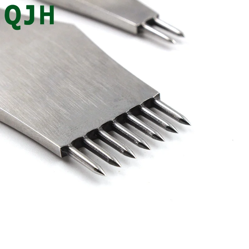 Newest Leather Punching Pricking Round Chisel Tools 3mm&4mm Spacing 2+7 Prong,DIY Handmade Stitching Leather Craft Treatments