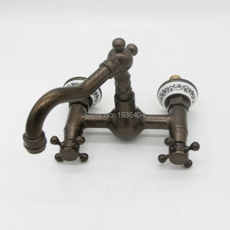 Wholesale Wall Mounted Bathroom antique bronze faucet Dual Handle basin faucet with porcelain RB1047