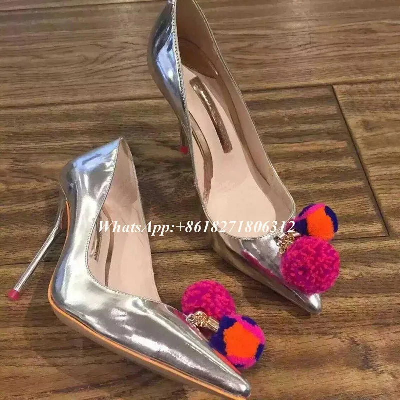 Chaussures de styliste pour femmes, escarpins de luxe, grande taille 33-43, mode, métallique, Champagne, or, argent, Pom, chaussures de mariée à talons hauts, 2018