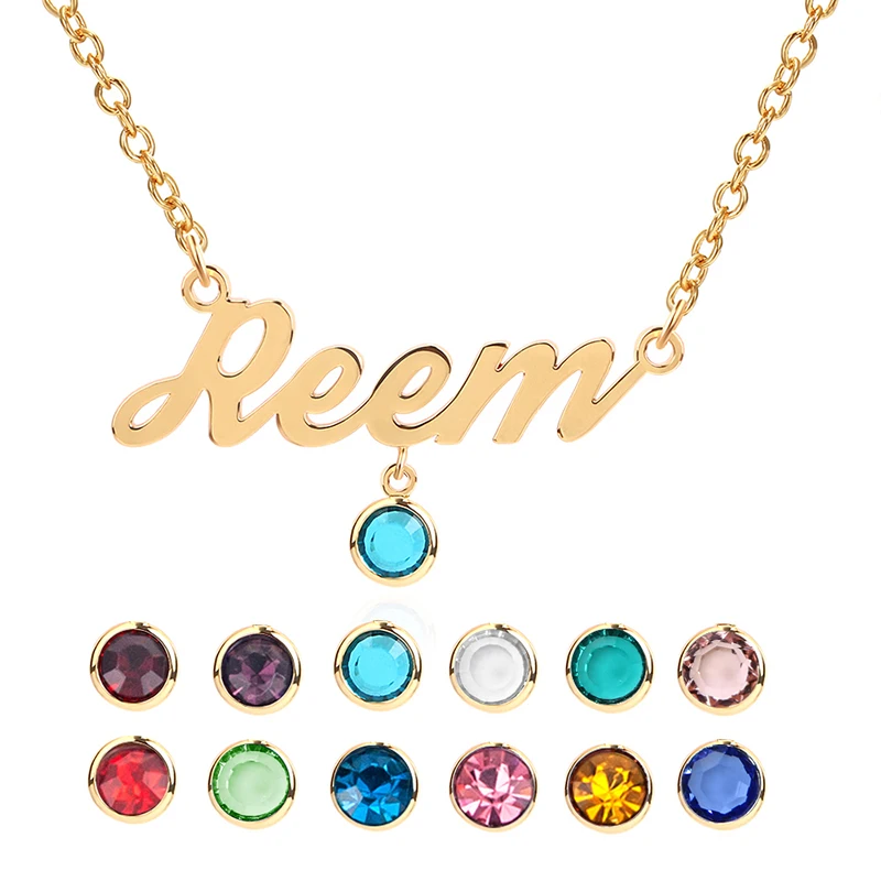 

New Fashion Trendy Jewelry DIY Birthday Stone Custom Necklace Stainless Steel Custom Name Necklace Girls Best Birthday Gift