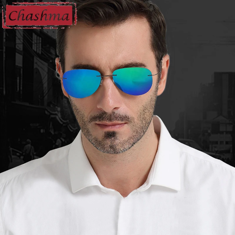 10g Light Prescription Sunglasses Polarized Men Mirror Coating UV 400 Protectio Lens Anti Glare Rimless Glasses for Driving