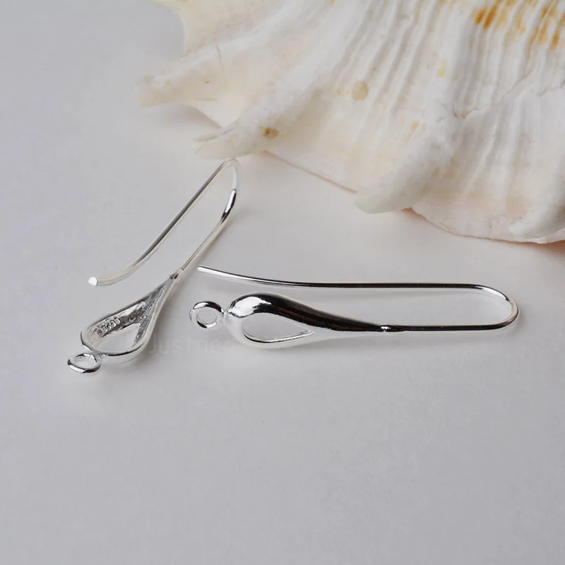 Stałe 925 Sterling srebrny kolczyk haki w kształcie kropli Earwire ustalenia do tworzenia biżuterii