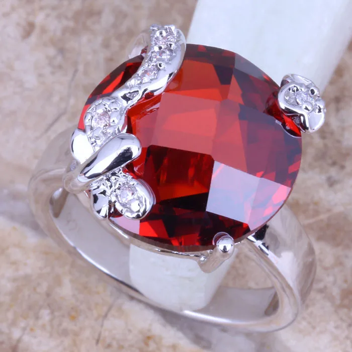 Majestic Red Garnet Silver Plated  Butterfly Women's Jewelry Ring Size 6 / 7 / 8 / 9 R0568