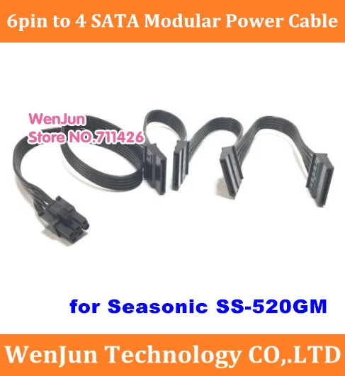 pci-e 6pin male 1 to 4 SATA 15pin Modular Power Supply Cable for Seasonic SS-520GM Active PFC F3 (M12II-520Bronze)