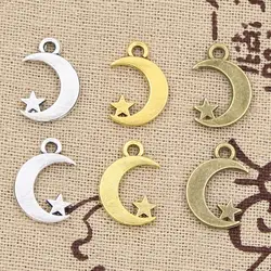 40pcs Charms Moon Star 17x11mm Antique Silver Color Plated Pendants Making DIY Handmade Tibetan Silver Color Jewelry