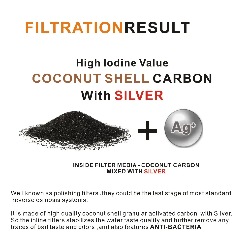 Sistema Ad Osmosi inversa Filtri di Ricambio In Linea Della Argento Carbonio filtro rimuovere il cloro, cattivo gusto e anti-batteri (4 pz/lotto)