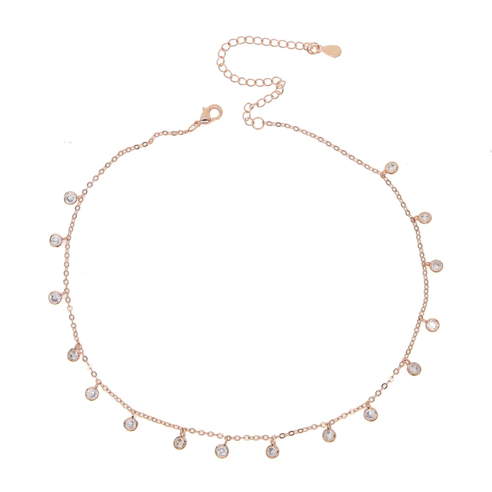 High Quality Delicate Sparking CZ Short Necklace Minimalist Drop Cz Charm Link Chain 32+8cm Choker Layer Womens Collier Jewelry