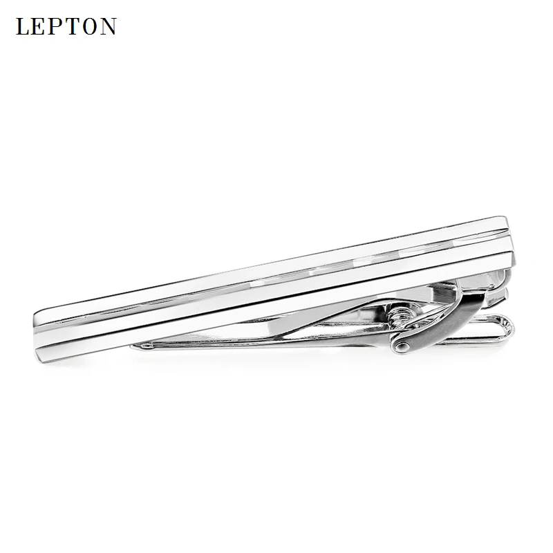 Lepton marca masculina magro clipe de gravata pinos curto cor prata masculino metal gravata barra cromo braçadeira aço inoxidável simples gravata clipe