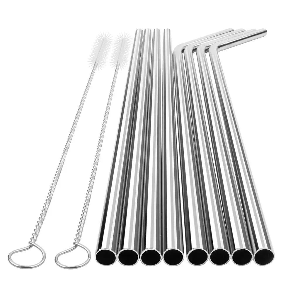 S/8 Stainless Steel Straws Ultra Long 10.5 Inch Drinking Metal Straws For Tumblers  Cold Beverage(4 Straight|4 Bent|2 Brushes)