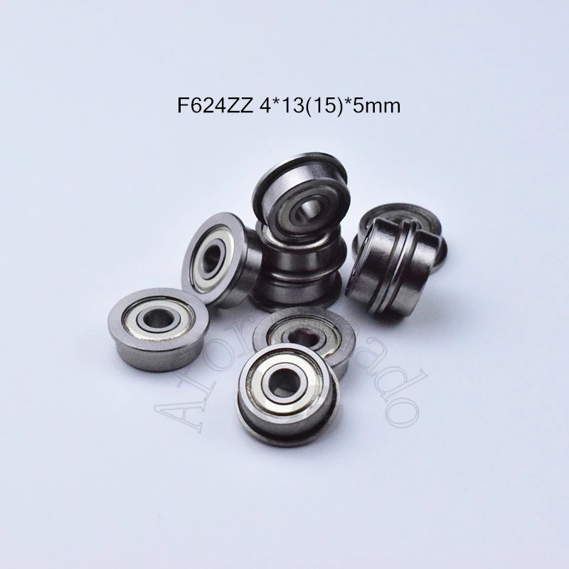 Flange Bearings 10pcs F624ZZ 4*13(15)*5(mm) chrome steel Metal Sealed High speed Mechanical equipment parts