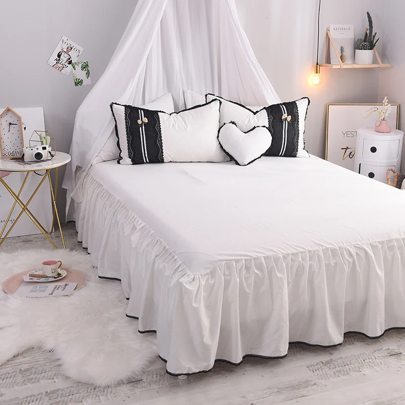 Luxury Pure Cotton Black Lace Home Bedding set King Queen Size Princess korean Ruffle Bedskirt MINT Green Duvetcover Pillow case