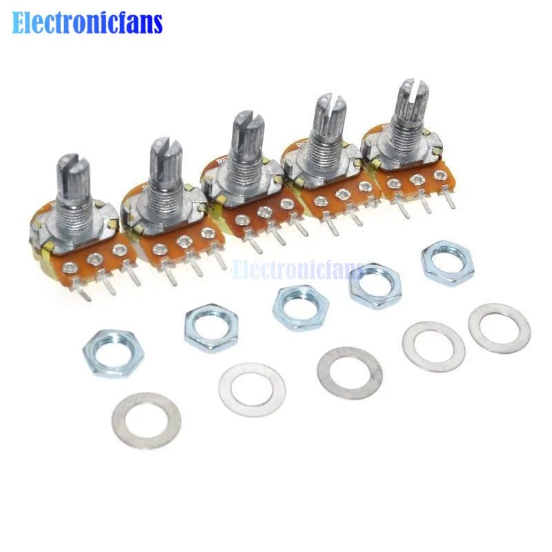 5Pcs WH148 Linear Potentiometer B1K B20K B50K B100K B500K 15mm Shaft With Nuts Washers 3pin WH148 B10K 6PIN