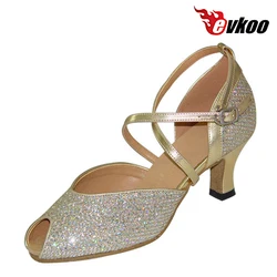 Evkoodance Pu Shiny Material Woman Salsa Shoes Professional Open Toe 6cm Heel Customized Latin Salsa Party Dance Shoes Women