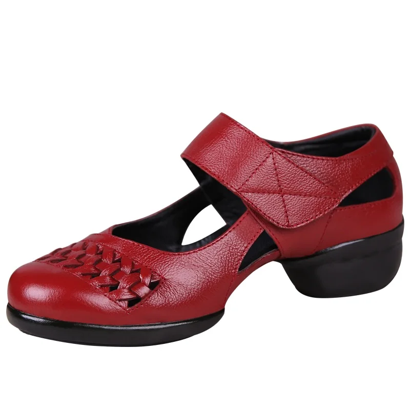 Zapatos de baile modernos cuadrados para mujer, sandalias de cuero con fondo suave, zapatillas de baile