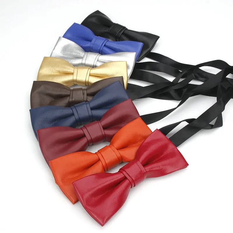 Brand New Men's High Quality Classic PU Pattern Leather Ties Butterfly Wedding Party Bowtie Solid Color Plush Noble Bow Tie