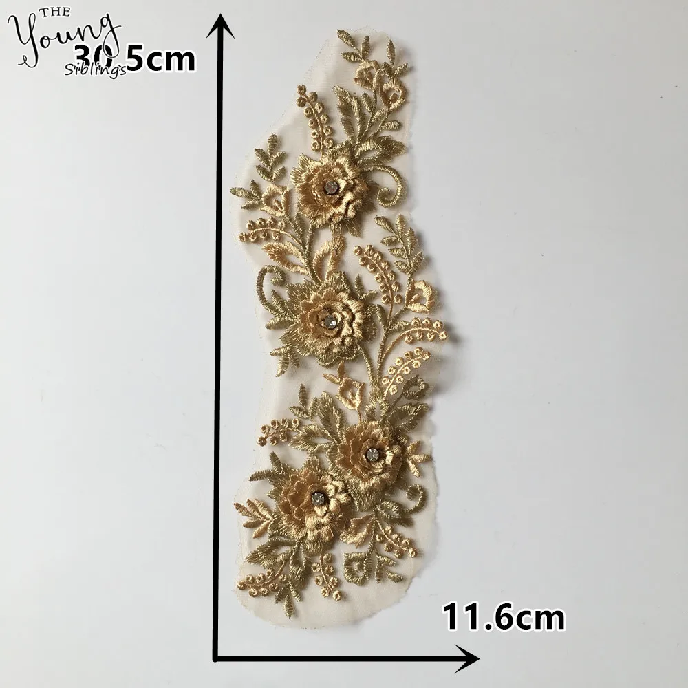 New arrive Golden Embroidery Rhinestone Lace Collar DIY Trim Neckline Fabric Clothing Craft Accessories Supplies Scrapbooking