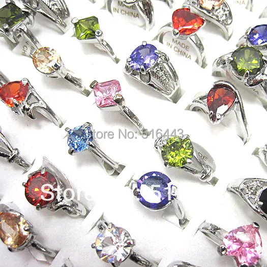 Charms 30pcs Free Shipping Wholesale Jewelry Lots Mix Color Cubic Zircon Women Fashion Rings A-105