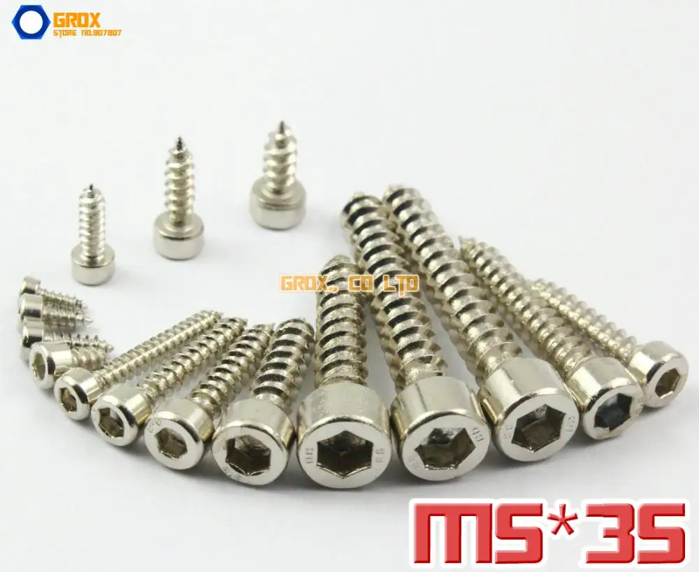 

25 Pieces M5 x 35mm 8.8 Grade Alloy Steel Nickel Plated Hexagon Socket Cap Head Self Tapping Screw Model Screw