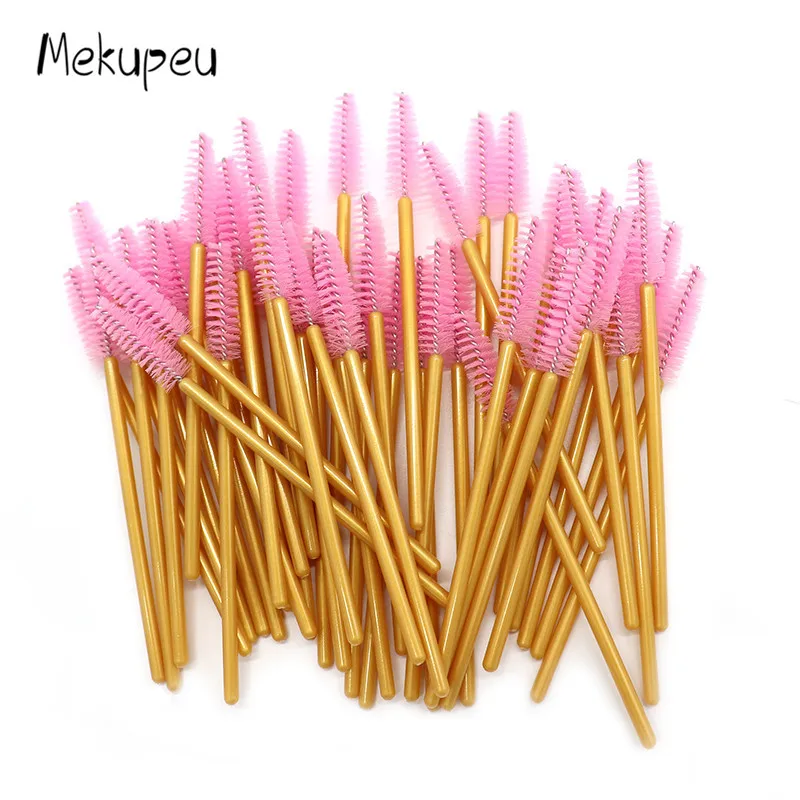 50 Stück/Packung Nylon-Mascara-Bürsten mit goldenem/blauem Griff, Einweg-Wimpernbürsten für Wimpernverlängerung, Make-up-Pinsel – Detail 6