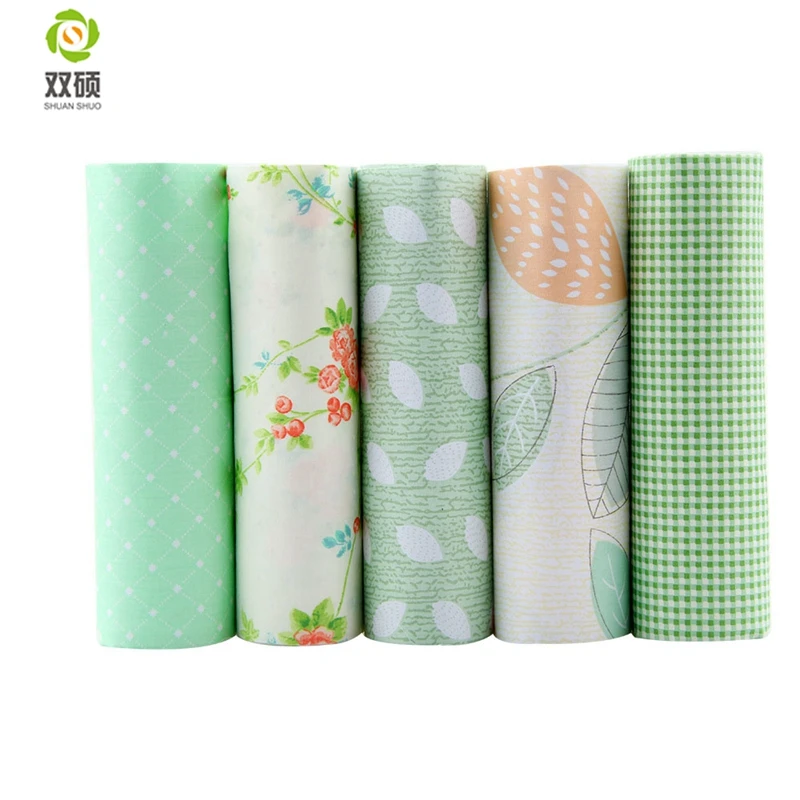 Shuanshuo Green Twill Cotton Telas Fabric Colorful Fat Quarter Bundles Fabric For PatchworK Sewing DIY Crafts  40*50cm 5pcs/lot