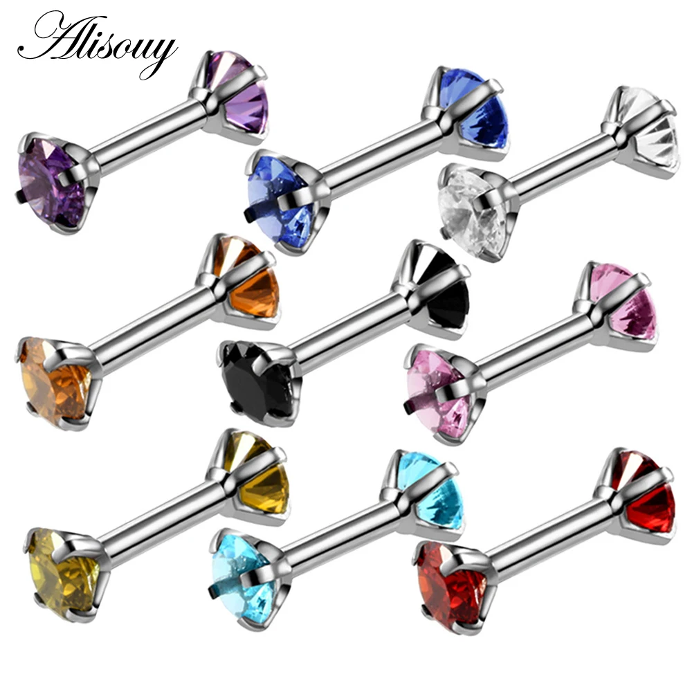 Alisouy 1pc double Crystal 16G Internally Threaded Earring Tragus Ring Straight Barbell Piercing orelha cartilagem body jewelry