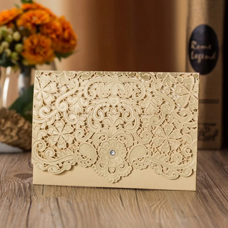 1pcs Gold White Red Luxury Flora Laser Cut Wedding Invitations Card Elegant Wedding Envelopes Event Party Wedding Decoration