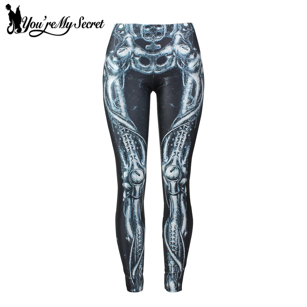 [You\'re My Secret] Gothic Mid Waist Fitness Leggings Halloween Party PUSH UP Workout Pants Skeleton 3D Printed Elastic Leggins