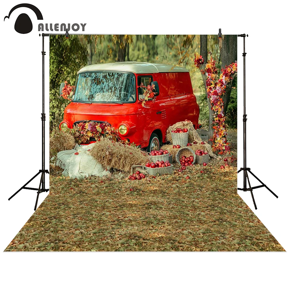 Allenjoy photography Autumn backdrop Car grass red countryside baby shower children background photo studio photocall photophone