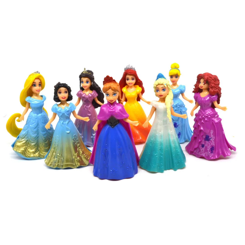 

8pcs/set Magic Clip Dolls Dress Princess Figurines Statue Snow White Cinderella Elsa Anna PVC Action Figures Kids Toys