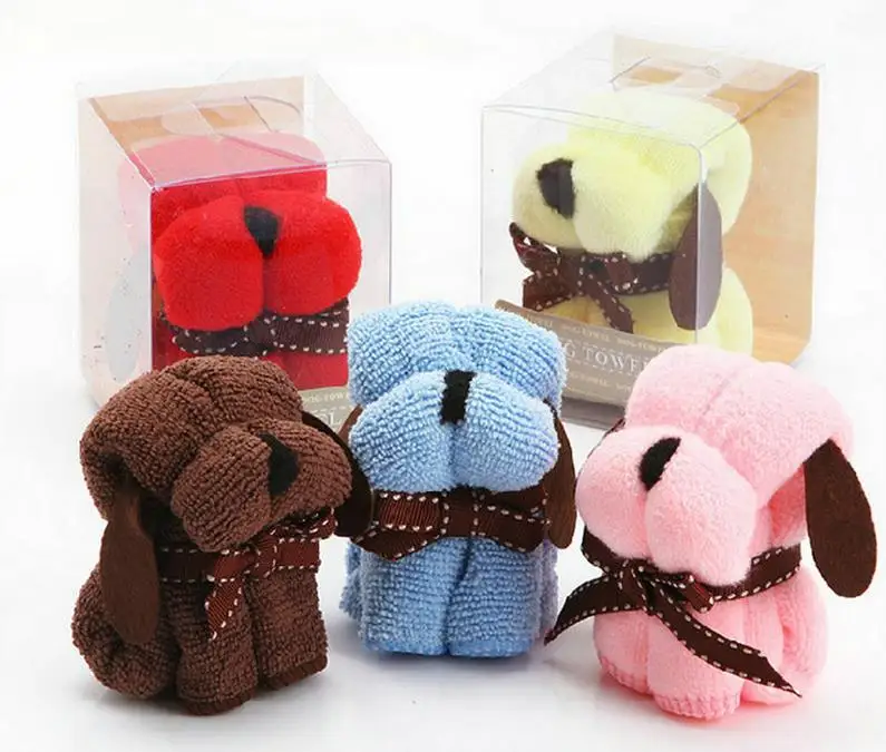 200pcs Creative wedding favor small dog puppy towel ideal Christmas birthday gift with gift box 20*20CM