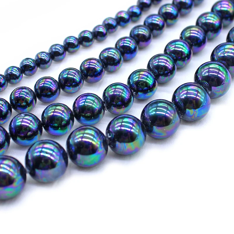 AA Natural Black Shell Pearl with Rainbow 6/8/10/12mm Round Loose Beads for Jewelry Making DIY Bracelet Earring Pendant Woman