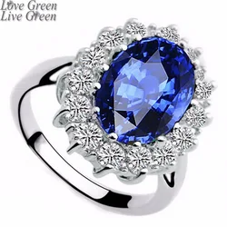 2024 Valentines gifts zircon Wholesale fashion brand Royal Blue William Kate Queen wedding Austrian Crystal Ring jewelry 8585