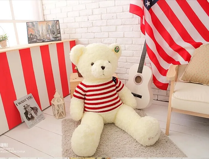 

big lovely plush stripe sweater teddy bear toy US flag sweater white bear doll gift doll about 100cm 0134