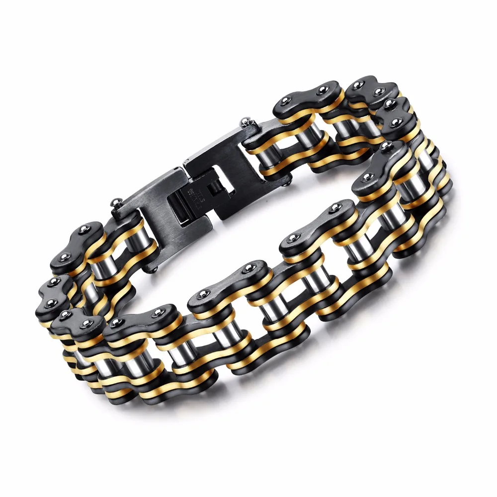 Men Bike Chain Bracelet Stainless Steel Biker Bicycle Motorcycle Link Chain Punk Heavy Jewelry 15mm Wide Dropshiping GS877