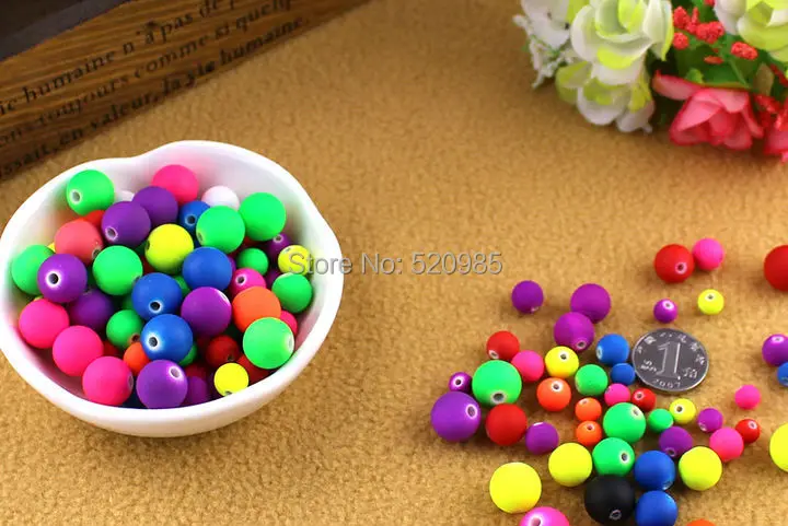 Mixed 8mm Rubber beads Fluorescence Neon Round Ball Loose Acrylic Spacer Beads for jewelry making ACB03