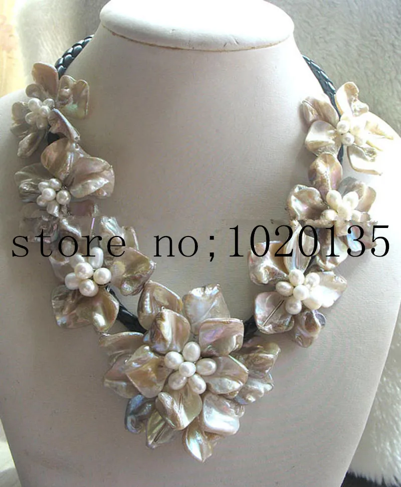 white/purple/blue/green/black rice and shell flowers necklace 48cm nature handmade wholesale FPPJ