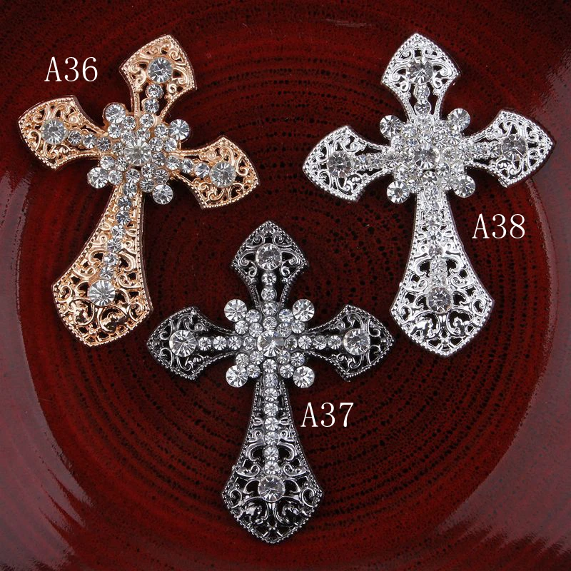 5PCS Handmade Vintage Metal Decorative Button Crystal Pearl Flower Center Alloy Flatback Rhinestone Buttons Cross Craft Supplies