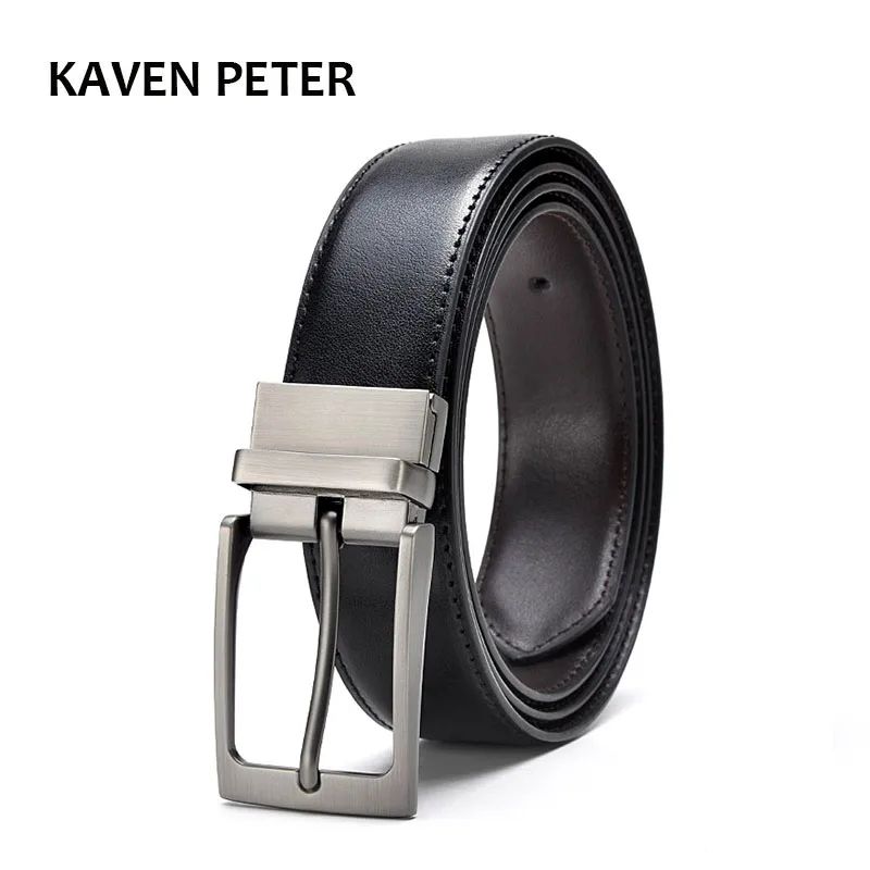 Men Reversible Buckle Belts Mens Leather Handmade Belt Hot Fashion Cowhide Leather Men Belt Black Dark Brown Color