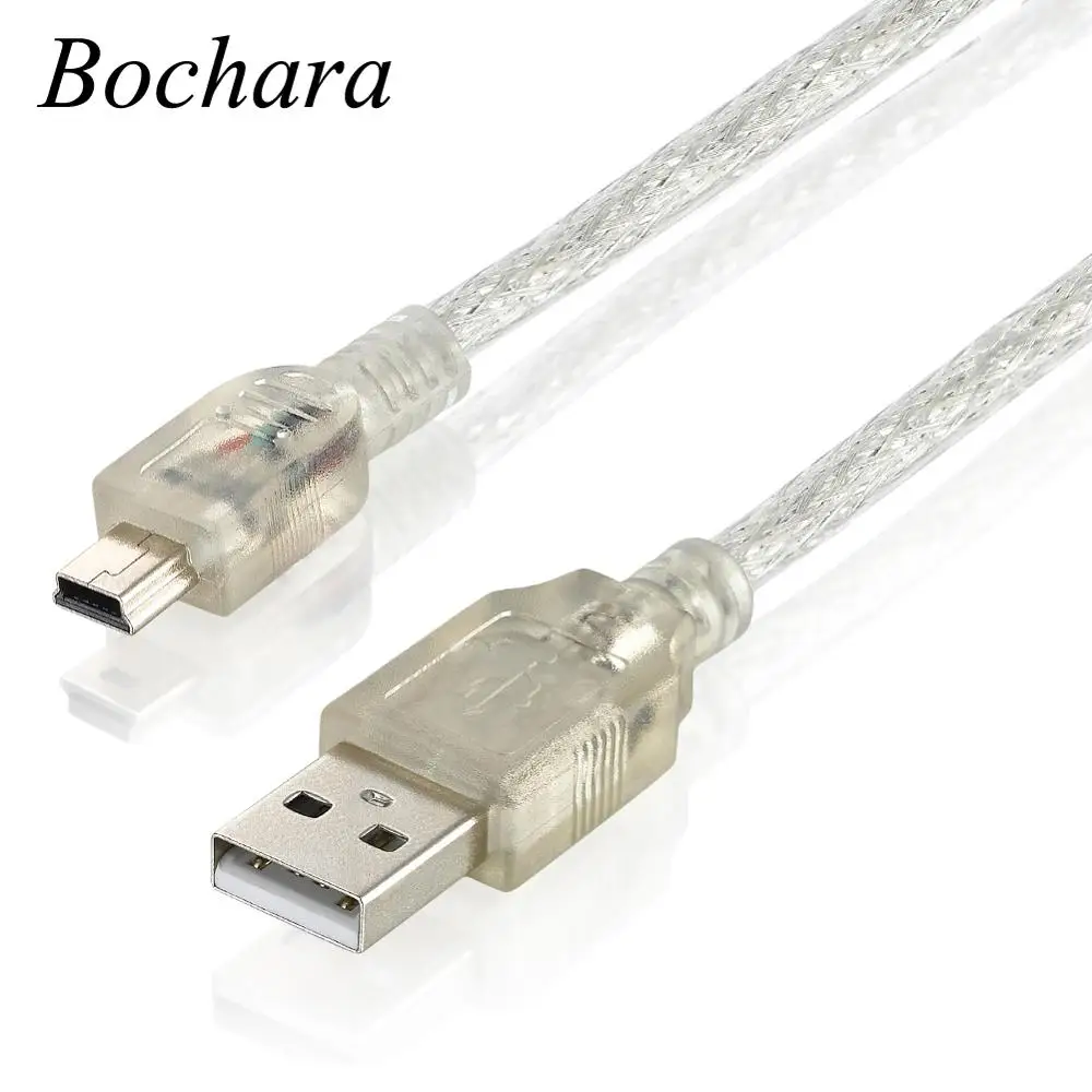 Bochara 20cm Mini 5pin USB Cable USB 2.0 Type A Male to Mini 5P Data Cable Dual Shielding(Foil+Braided) Transparent White