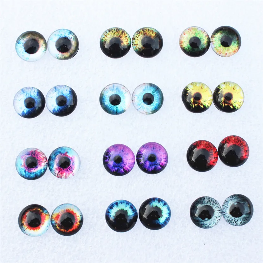 12mm Round Mixed Random Dragon Eyes In Pairs Glass Cabochon Flatback Photo Cabochons for Charm Base Accessories 50pcs/lot K06000