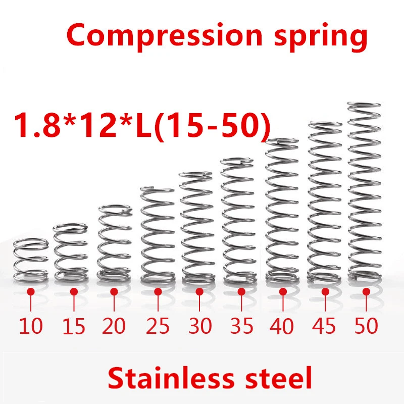 

10pcs/lot 1.8*12*10/15/20/25/30/35/40/45/50mm spring 1.8mm stainless steel Micro small Compression spring