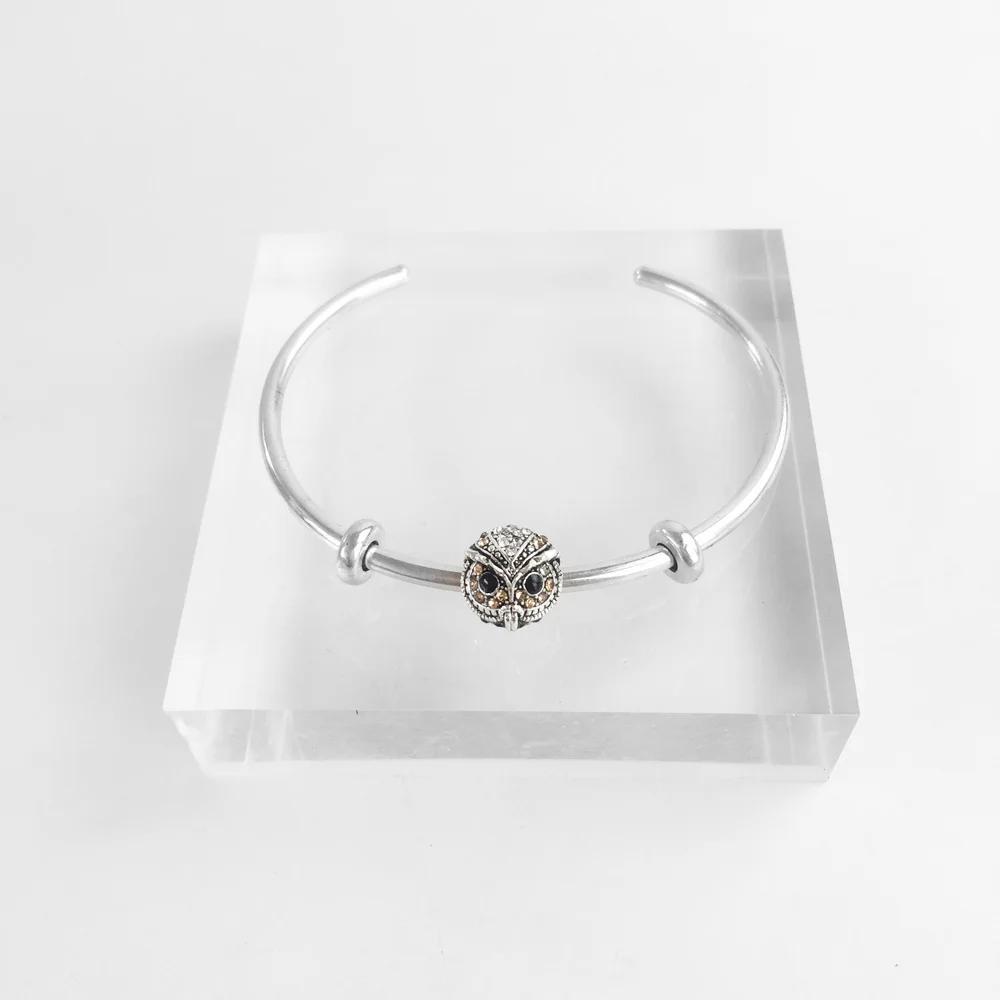 Bracelet Bangles Owl Bead Fashion Karma Jewelry Vintage Gift For Women Men,Brand New Good In 925 Sterling Silver