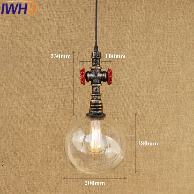 

IWHD Water Pipe Vintage Lamp Loft Industrial Pendant Lights Glass Ball Retro Suspension Luminaire Home Lighting Iron Hanglamp