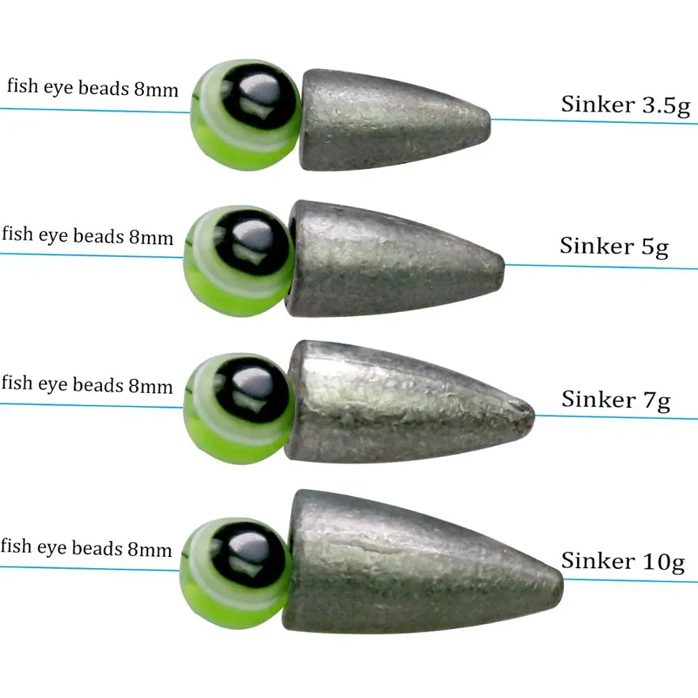 THKFISH 64pcs Fishing Weight Sinkers Kit Colorful Eye Beads 3.5g 5g 7g 10g Bullet Lead Sinker Sets DIY Carolina Rig Accessories