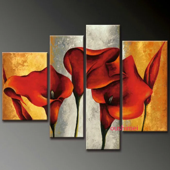 

Handmade Abstract Modern Red Lily Flower Oil Painting Handpainted Wall Art Calligraphy Canvas Picture for Living Room Decorative