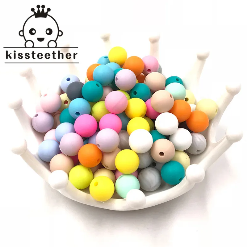 100pc Silicone Baby Teething Teether Beads 15mm Safe Food Grade Care Chew Round   Necklace