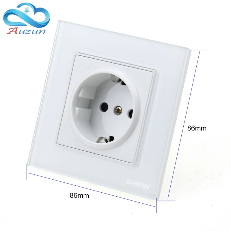 German standard wall tempered glass panel socket plug ground 16A eu standard socket 86