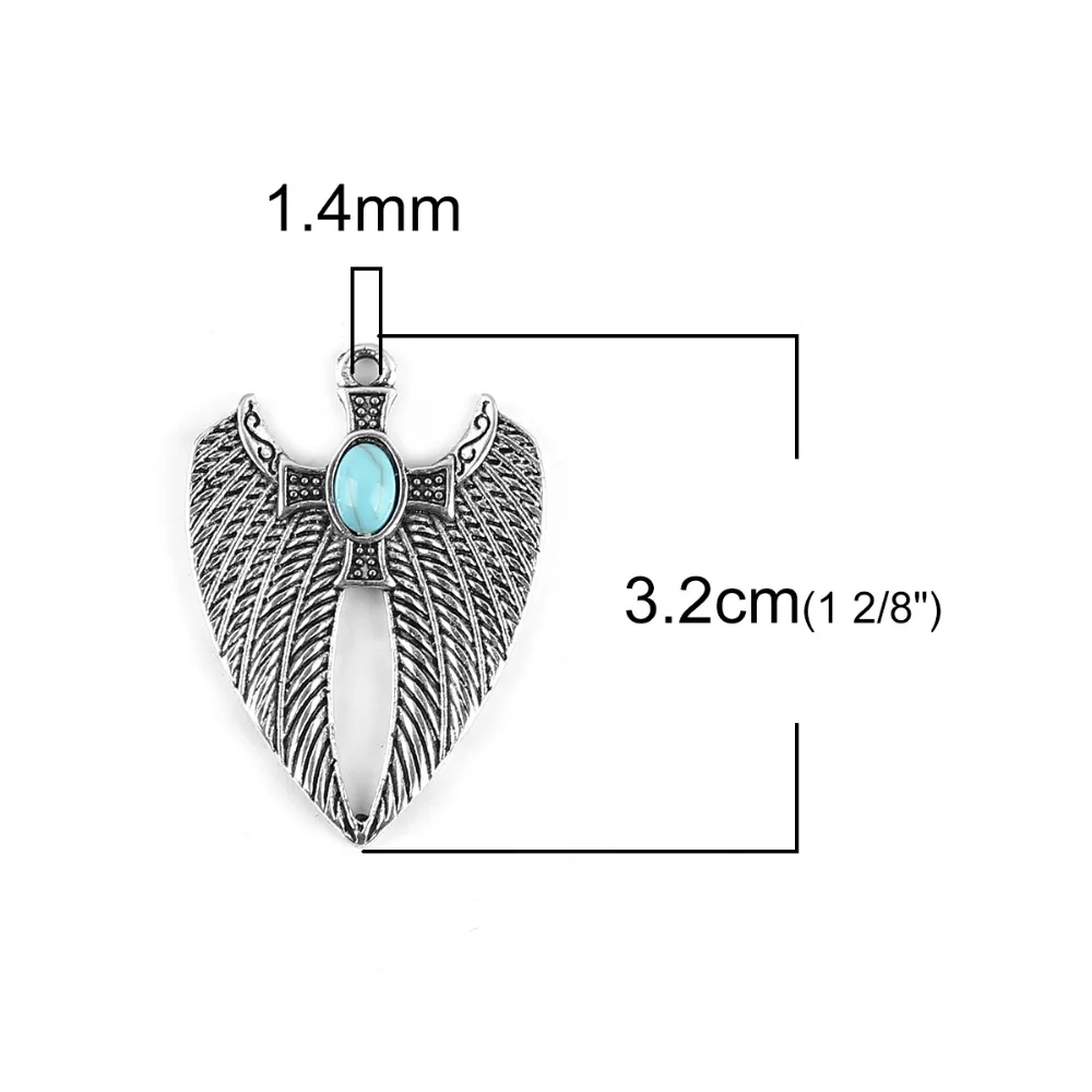 DoreenBeads Zinc Based Alloy silver color DIY Pendants Wing Blue Cross Imitation Components 32mm(1 2/8